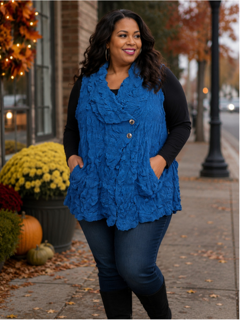 Chalet et Ceci Blue Crinkle Vest Women's Plus Size 3X